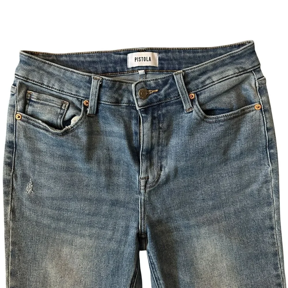 Pistola Women's Cropped‎ Stretchy Distressed Straight Leg Jeans Size 28